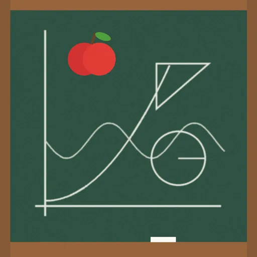Before: a green chalkboard with maths drawings and a red apple