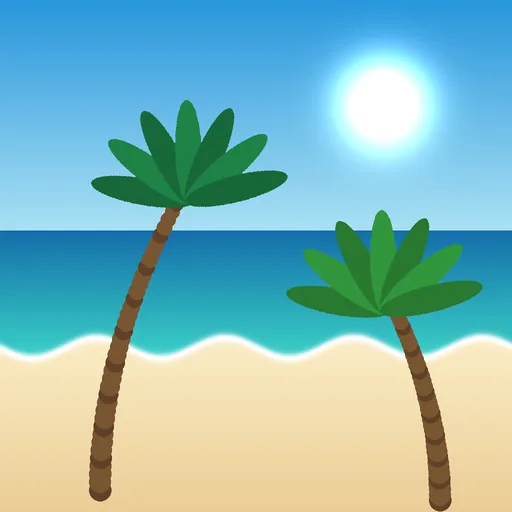 Before: a tropical beach with palm trees and turquoise water