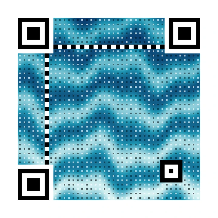 After: artistic QR code made from blue and white ocean wave stripes, linking to https://example.com/drink